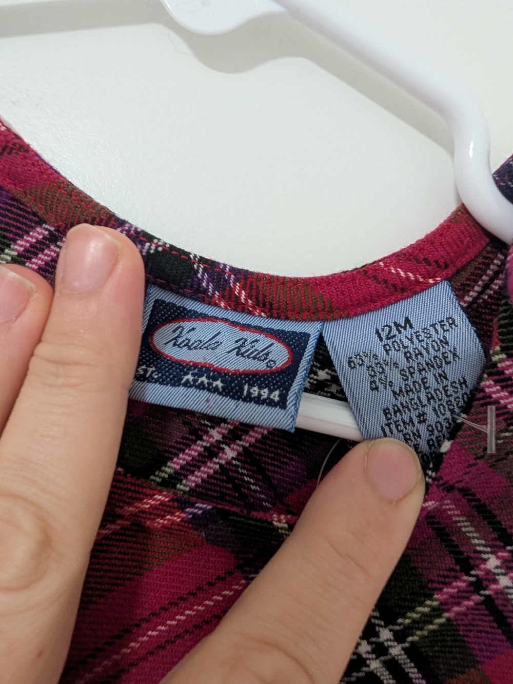 Vintage 1994 Koala Kids 12M Red Tartan Plaid A-Line Dress 90s - Picture 3 of 5